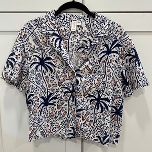 JOIE LINEN BLEND FLORAL CAMP SHIRT, SIZE M.